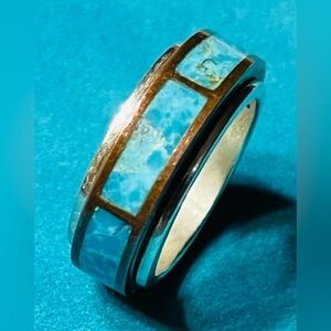 JAY KING MINE FINDS COPPER TURQUOISE SPINNER RING /925 SILVER/ SIZE 6 1/2